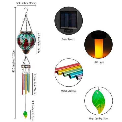 Diagram of Solar Wind Chimes For Outdoors Featuring Cardinal Hot Air Balloon Glass Wind Chimes With Flickering Flame Night Light Music