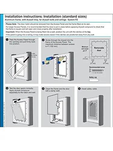 Installation instructions for Sweet Removable Access Panel Featuring No Sweat Drywall Inlay And Concealed Touch Latches For Smooth Flush Setup.