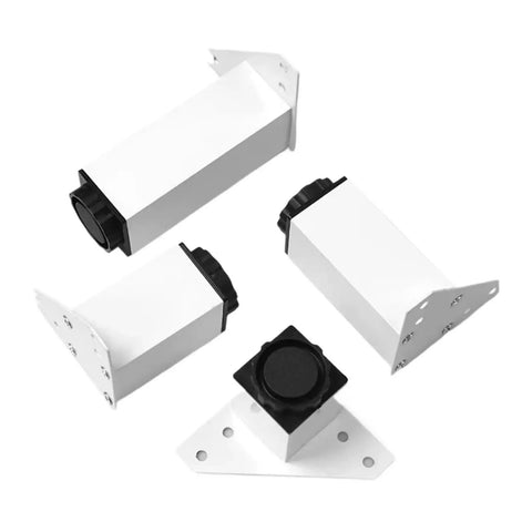 Adjustable Furniture Feet Set 4 Pack Black And White Aluminum Alloy Cabinet Legs lying on a white surface