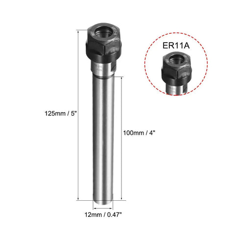 ER11A Router Collet Chuck Extension Rod 12mm Shank Straight 100mm Length CNC Milling Tool Holder with dimensions
