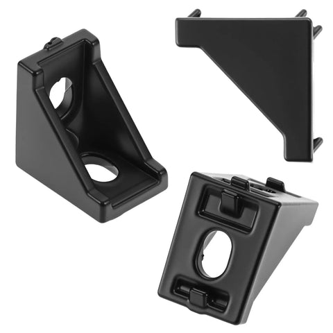 Black Aluminum Extrusion Profile Connector Kit 20S 2020, showing 30 corner brackets, ideal for frame assembly projects.
