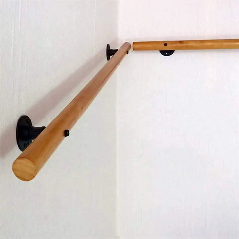 Rock Solid Wood Handrail With Heavy Duty Mount Brackets, Adjustable Non Slip Safety Grab Bar For Home Stairs, Hella Secure Support Rail For Seniors And Toddlers, No Sweat Wall Grip Setup on wall corner.