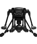 Front view of black Pro 4K Ultra HD Camera Drone Quadcopter With 20 Minute Flight Time 122 Meters Remote Range FPV Live Feed And App Control For Epic Aerial Shots And Smooth 360 Degree Panorama, showcasing camera and legs.