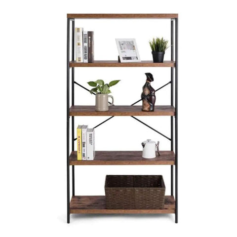 Low Key Very Sturdy Open Bookcase Flex Your Apartment Vibe Easy Peasy To Build Room Storage Organizer Display Rack X Back Wall Shelf For Living And Bedroom Spaces 31 By 14 By 63 Inches with books and decor items.
