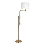 Height Adjustable Floor Lamp With Dope Fabric Drum Shade In Brass White Finish For Living Room Industrial Style Steel Frame 8 Ft Cord Compatible With E26 Bulbs, side view