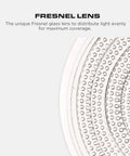 Close-up of 6 Inch Fresnel Glass Shower Light Lens With White Trim For Wet Locations UL Listed 60 Watt Max Fits 6 Inch Can Light Housing Crystal Clear Glass Shower Can Light Trim Cover 12 Pack