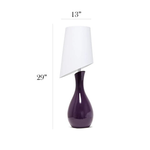 Curved Eggplant Purple Ceramic Table Lamp With Asymmetrical White Shade Tall 29 Inch Accent Light For Living Room Adds Deep Color And Modern Vibe Uses Three Way Bulb