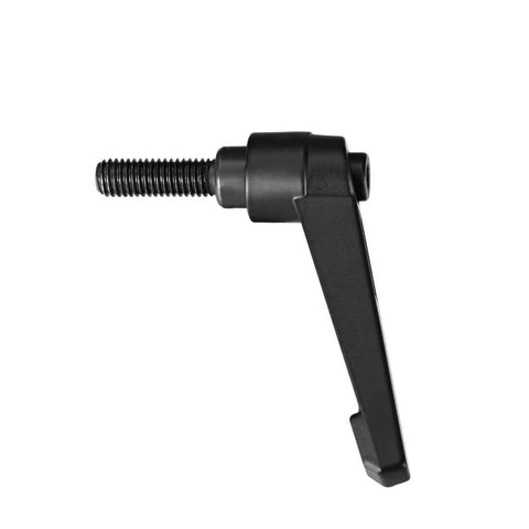 Side view of M8 25mm Adjustable Clamping Lever With Push Button Ratchet And Male Threaded Stud Knobs, matte black steel.