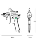 Heavy Duty Pneumatic Paint Sprayer With 1.8mm Atomizing Nozzle and Gravity Tank Complete Kit dimensions front and side view