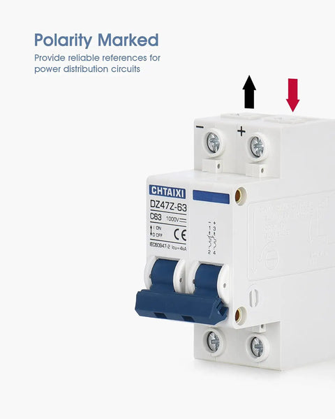 DC Miniature Circuit Breaker 2 Pole 1000V 63A Isolator For Solar PV System With Thermal Magnetic Trip And Fast Electromagnetic Trip DIN Rail Mount Disconnect Switch C63 Built For Rock Solid Power Distribution.