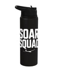 Black Glider Club Water Bottle for Sailplane Crew and Pilots, Stainless Steel Insulated Bottle with flip lid and 'Soar Squad' text