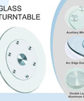Round Tempered Glass Lazy Susan Turntable Smooth Operator Spin No More Elbow Banging Built Different with aluminum shaft detail.