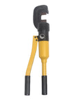 Heavy Duty Portable Hydraulic Rebar Cutter And Crimping Tool With Non Slip Grip Handle, yellow and black design, used for cutting steel rods.