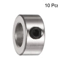10 Pack Set Screw Shaft Collars 8mm Bore, 14mm OD, 7mm Width, Nickel Plated Carbon Steel shown in front view for bearings and assemblies.
