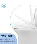Zero Drama Open Front Toilet Seat With Soft Close Lid And Quick Release Hinges, Easy Clean White Elongated Setup For Standard Bowls, shows slow close feature preventing slamming.