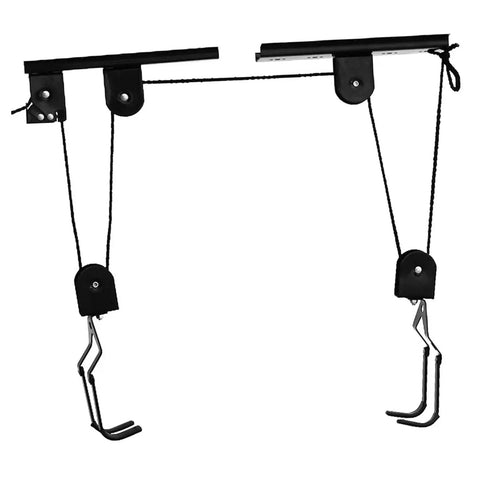 Heavy Duty Overhead Hoist And Pulley System With Sixty Kilogram Capacity, ceiling bike rack lift with steel hooks