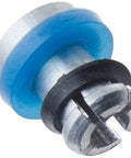 Prestige safety valve with blue gasket for Deluxe stainless steel pressure cookers, close-up view