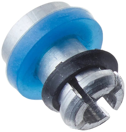 Prestige safety valve with blue gasket for Deluxe stainless steel pressure cookers, close-up view