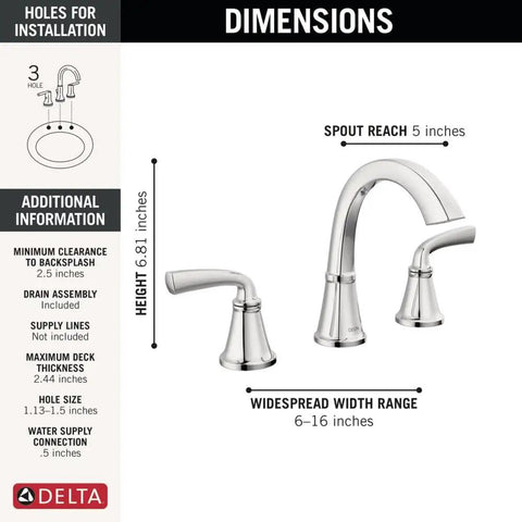 Diagram of Geist Chrome 8 Inch Widespread Bathroom Sink Faucet For 3 Hole Vanities showing dimensions and installation details.