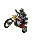 Child riding Electric Dirt Bike For Kids MX650 Dirt Rocket Off Road Motocross Bike with dual suspension, yellow color