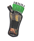 Carbon Crossbow Bolts Set With Screw On Tips And Quiver For Hunting And Target Shooting, arrows in camo quiver with green vanes