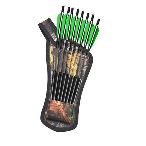 Carbon Crossbow Bolts Set With Screw On Tips And Quiver For Hunting And Target Shooting, arrows in camo quiver with green vanes