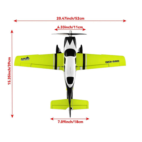 Top view of Off Road 5 Channel RC Plane With One Key Hang Stunt And Wind Resistant Flight Control, Green EPP foam, 52cm wingspan.