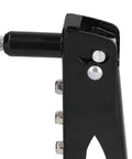 Awesome FTVOGUE Rivet Manual Hand Tool Kit Featuring Alloy Steel Gun With 200 Cup Head Fasteners In 2 4mm 3 2mm 4mm And 4 8mm Sizes Perfect For Auto Repair Sheet Metal Work Home Assembly And Pipelines Making Projects A Total Breeze. close-up of black alloy steel rivet gun head with size selector