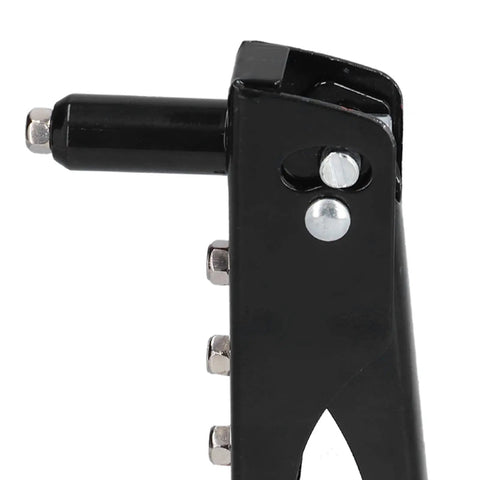 Awesome FTVOGUE Rivet Manual Hand Tool Kit Featuring Alloy Steel Gun With 200 Cup Head Fasteners In 2 4mm 3 2mm 4mm And 4 8mm Sizes Perfect For Auto Repair Sheet Metal Work Home Assembly And Pipelines Making Projects A Total Breeze. close-up of black alloy steel rivet gun head with size selector