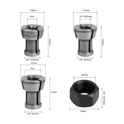 Versatile M17 Collet Chuck Adapter With Nut For Electric Routers And Engraving Machines Fits 6, 6.35, And 8mm Shanks