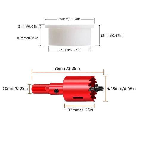 1 Inch Desk Grommet Set, 10 Pack Cable Hole Covers With Hole Saw, white grommet with measurements, red hole saw