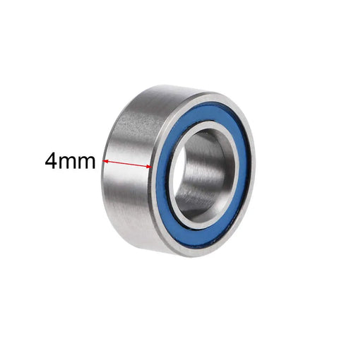 Close-up of MR105-2RS Deep Groove Ball Bearing 5mm ID 10mm OD 4mm Thick Double Sealed Chrome Steel Blue Seal, showing thickness measurement