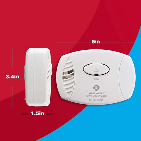 Battery Operated Carbon Monoxide Alarm 6 Pack With Advanced Electrochemical Sensor For Real Time CO Monitoring Even During Power Outages No Hassle Quick Install For Peace Of Mind For Your Home And Family dimensions shown