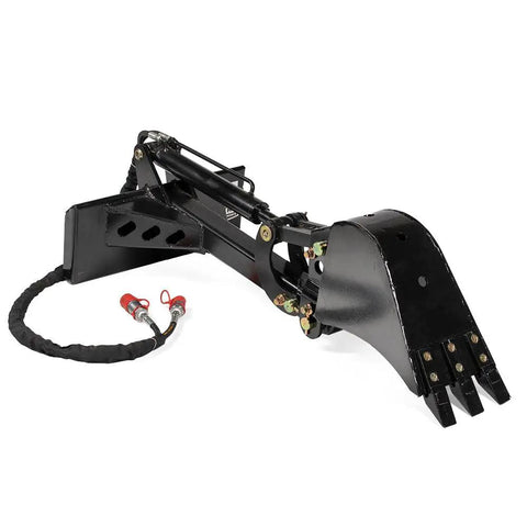 Mini Skid Steer Fronthoe Backhoe Attachment With 12 Inch Hydraulic Tilt Bucket photographed on white background