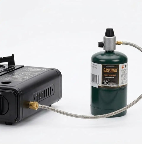 Dual Fuel Portable Camping Stove 3000W with butane and propane connection and adapter pipe for outdoor cooking