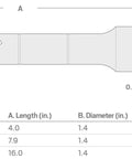 Diagram of 3/4 Inch Drive Extension 16 Inch Long With Knurled Grip For Easy Start And Fingertip Tightening, specifications table.