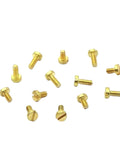 Rock Solid 100 Pack Brass Slotted Cap Head Screws Round Cheese Head Bolts M1.2 Through M3 Threads 2 To 10mm Lengths on white background.