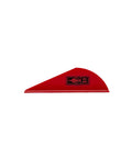 Red Two Inch Parabolic Crossbow Vane Pack Of 36 For Superior Steerage And Target Accuracy, side view of a single red vane with logo