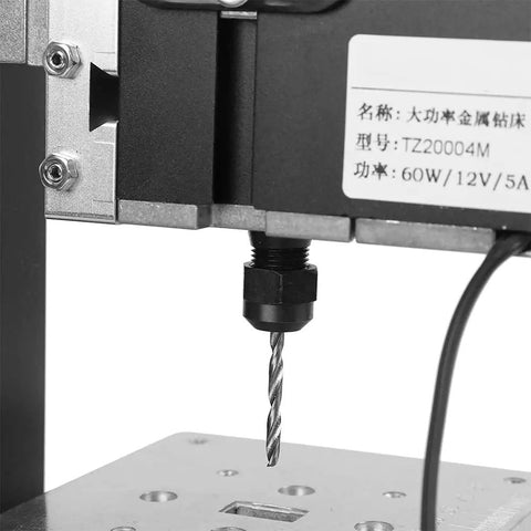 FTVOGUE 60W Metal Drilling Machine High Drill Press Bench Stand with a metal drill bit visible above the platform.