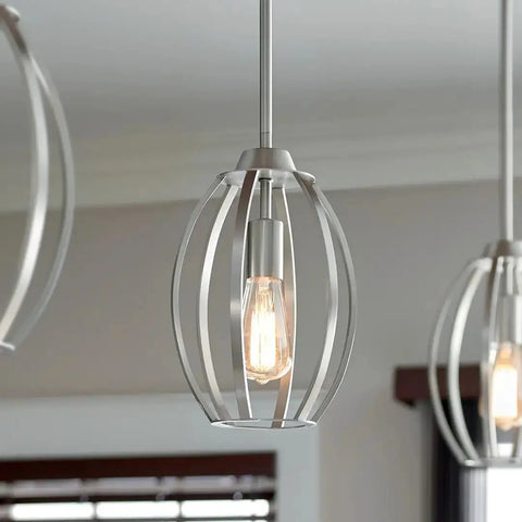 12 Inch Kitchen Pendant Light In Brushed Nickel Finish, Sleek Single Light Fixture For Modern Kitchens, ETL Listed, Close-Up View