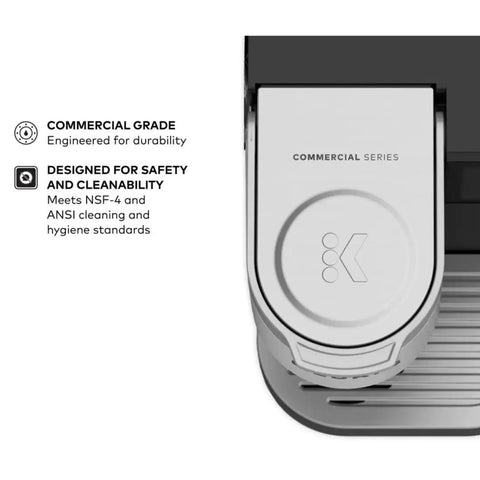 Top view of Fast Single Serve Commercial Coffee Maker With 4 To 12 Oz Cup Sizes, featuring commercial series branding and safety features.