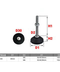 16 Pack Stainless Steel Adjustable Furniture Feet Heavy Duty Swivel Leveling Pads With Threaded Base showing dimensions and design.
