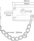 Rock Solid Door Security Chain Snap Lock Bully Proof Stainless Steel Anti Theft Deadbolt with measurements and chain length.