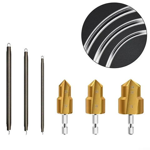 Dude, this awesome PVC Pipe Bender Spring Set And PPR Thread Repair Drill Bit Kit Is Total Game Changer For Plumbing Pros. Includes Manual Pipe Threader Tool and step bits for plastic conduit.