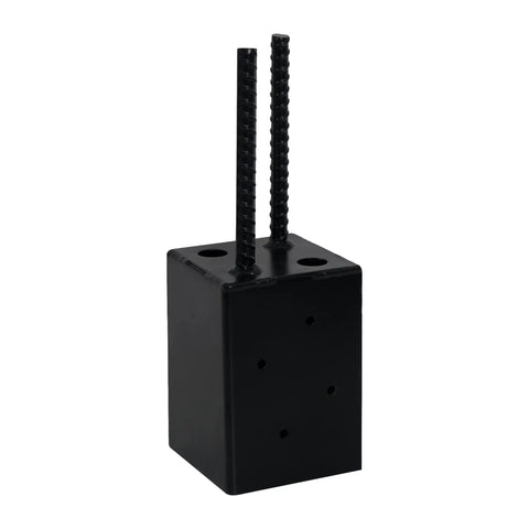 Sturdy 4x4 Post Base Anchor Ground Spike for Concrete Decks and Fence Posts, Black Powder Coated Steel, 3.5x3.5 Post Base with Anchor Rods