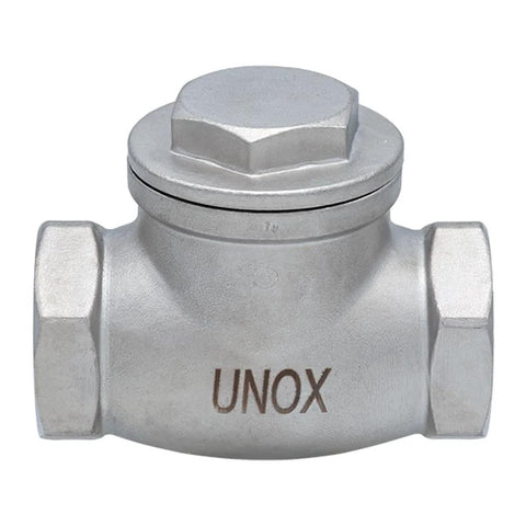 UNOX 1-inch stainless steel swing check valve, SS304, threaded ends for water/air systems