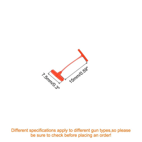 Image of a 15mm red plastic label barb for use with standard label guns, part of Snag These Badass Plastic Label Barbs That Slap Right Onto Garments And Gear Zero Fuss Threading Works Awesome With All Standard Label Guns Comes In A Bulk Pack Of 1000 Red Pieces.