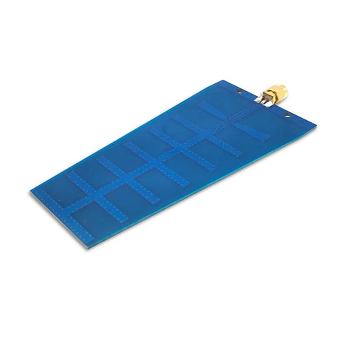 Dual Band 2.4GHz 5.8GHz WiFi Directional Yagi Antenna For FPV Drones And Wireless Cards RP SMA Male High Gain 12dBi At 2.4GHz And 4dBi At 5.8GHz Narrow Beam Long Range Signal Boost, blue circuit board design with gold connector on white background.
