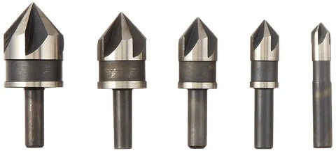 Image of Five Piece Black Oxide Countersink Drill Bit Set With 82 Degree Tip Industrial Grade High Speed Steel For Metal Wood And Plastic Built Tough For Smooth Clean Countersinks And Long Lasting Durability