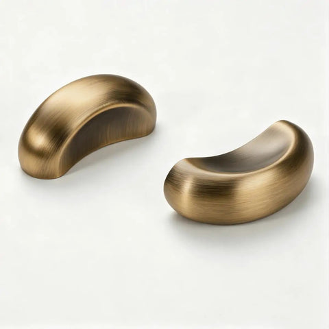 French Antique Brass Half Moon Cabinet Pulls 1.84 Inch Arch Drawer Handles Set of 2